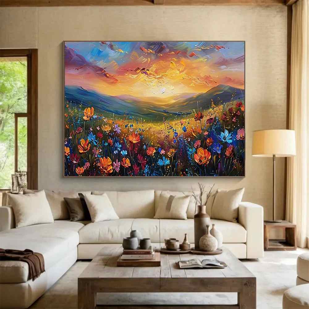 Sunset Hand-painted Flower Valley Flowers Canvas Wall Art 92RRX